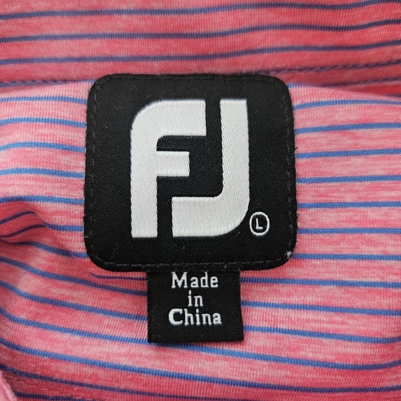 FJ FootJoy Polo Shirt Mens Large Pink Striped Pullover Golf Short Sleeve Casual - Picture 8 of 8